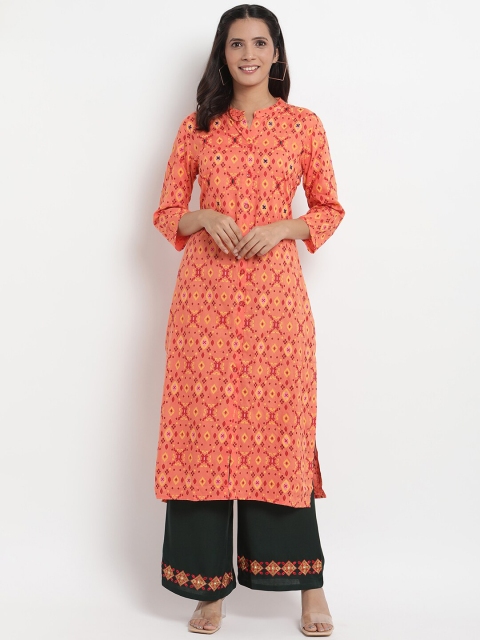 

Prakhya Women Orange & Green Printed Kurta with Palazzos