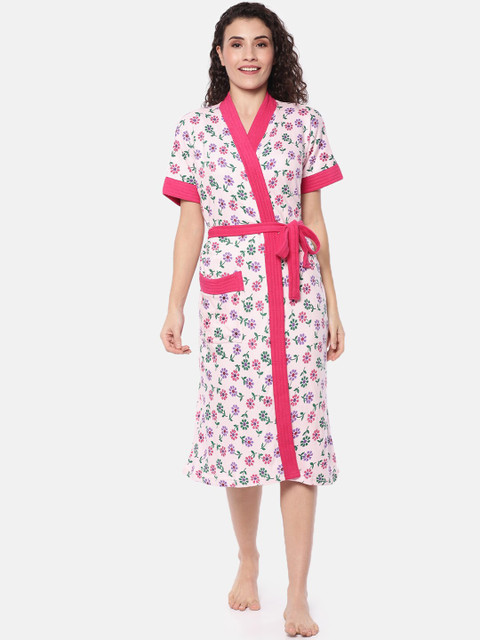 

Red Rose Women Pink & Red Printed Bath Robe