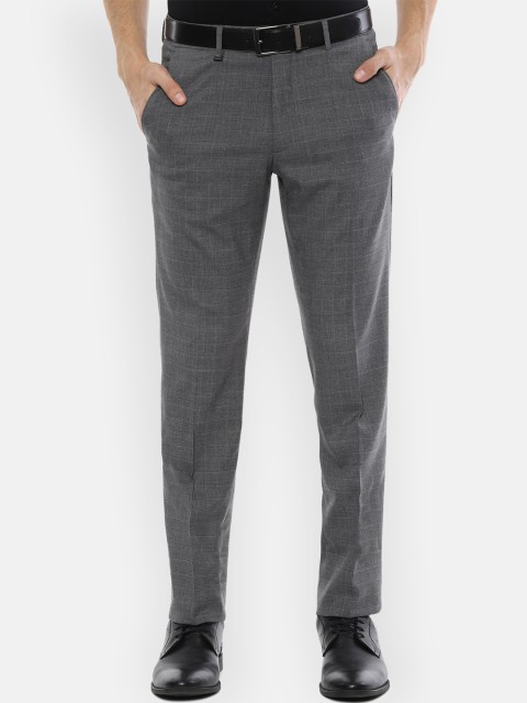 

Van Heusen Men Grey Slim Fit Checked Formal Trousers