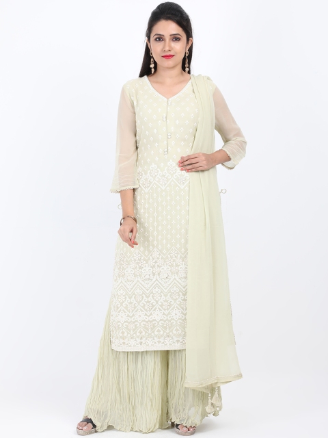 SABOO COLLECTIONS Women Green Embroidered Kurta with Palazzos & Dupatta