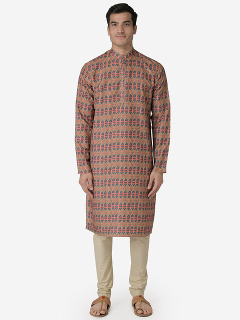 

TABARD Men Orange Printed Straight Kurta