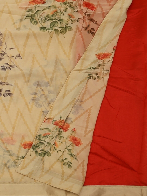 

Pothys Cream-Coloured & Red Poly Georgette Printed Saree