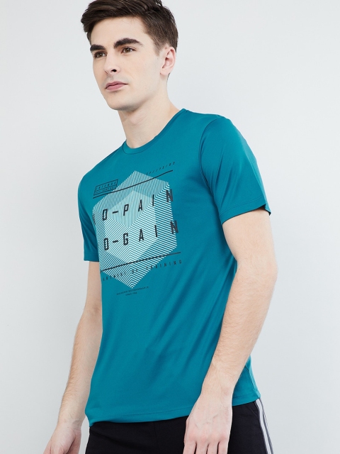 

max Men Blue Printed Round Neck T-shirt