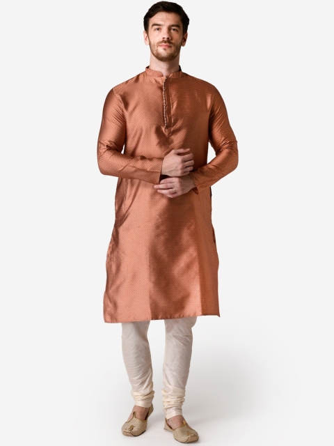 

TABARD Men Orange & Grey Woven Design Straight Kurta