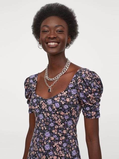

H&M Women Black & Pink Crinkled Jersey Dress
