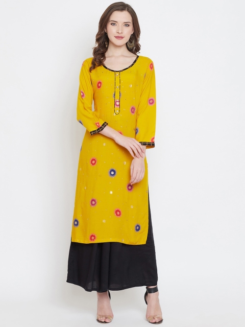 

Castle Women Mustard Printed Straight Kurta
