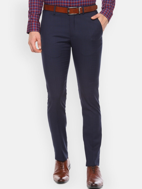 

Louis Philippe Men Navy Blue & Black Slim Fit Checked Formal Trousers