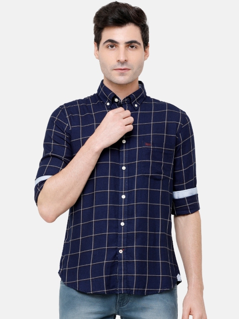 

Double Two Men Blue & White Slim Fit Checked Casual Shirt