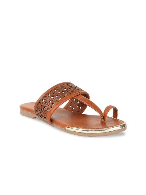 

Footin Women Brown Embellished PU T-Strap Flats