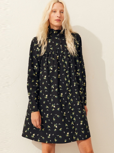 

H&M Women Black Frill-Collared Dress