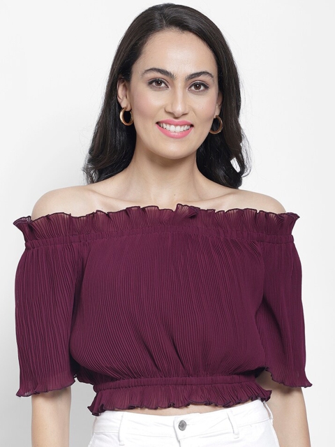 

NIXX Women Maroon Solid Bardot Top