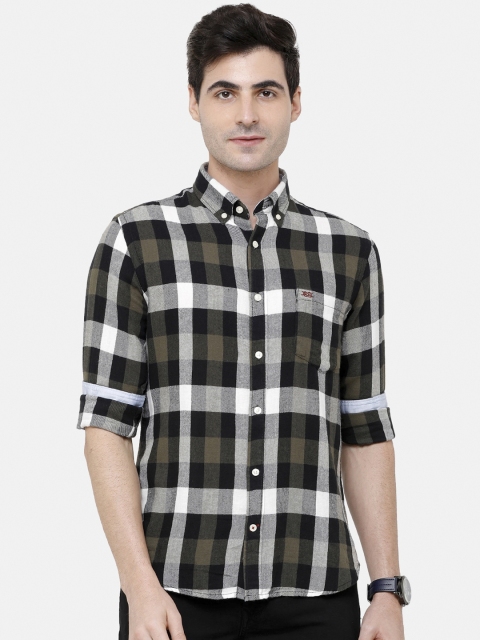 

Double Two Men Black & White Slim Fit Checked Casual Shirt
