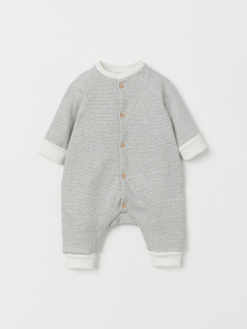 

H&M Kids Grey & White Striped Cotton All-In-One Suit