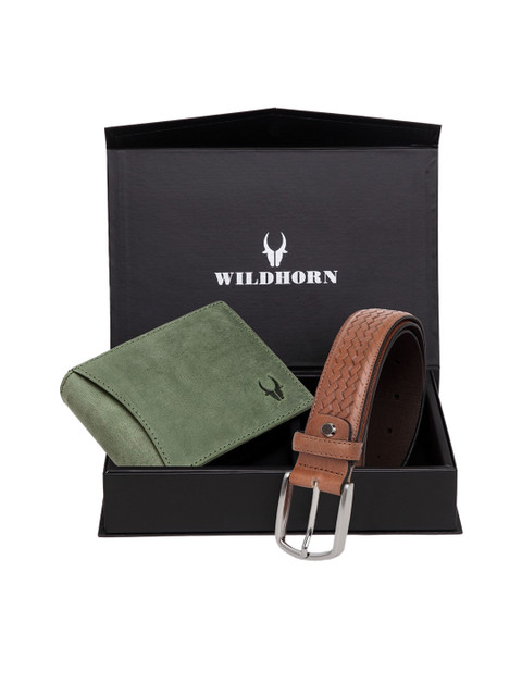 

WildHorn Men Green & Brown Genuine Leather Accessory Gift Set
