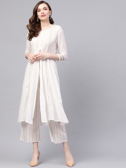 

Ishin Women White & Beige Solid Kurta with Palazzos