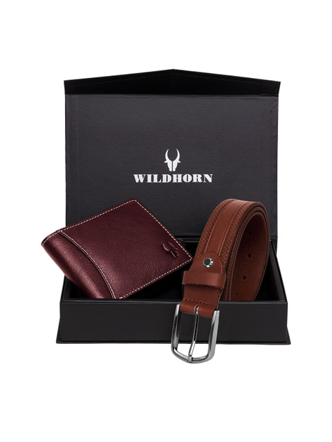

WildHorn Men Maroon & Brown RFID Protected Genuine Leather Accessory Gift Set