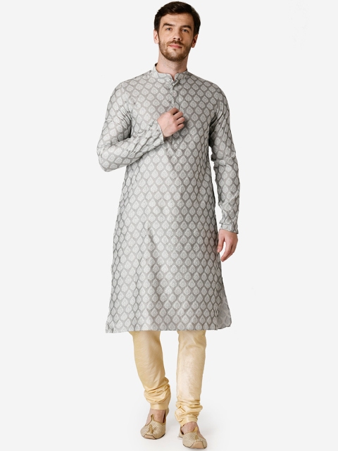 

TABARD Men Grey & White Printed Straight Kurta