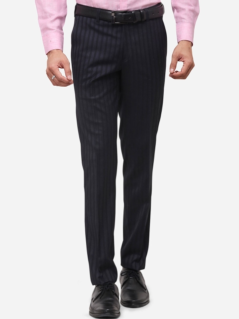 

JADE BLUE Men Grey Skinny Fit Striped Formal Trousers