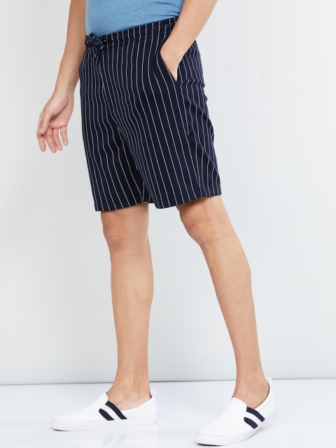 

max Men Navy Blue & White Striped Regular Shorts