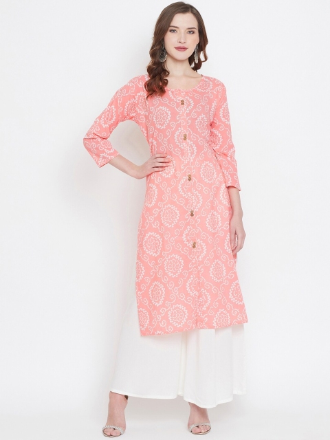 

Castle Women Pink & White Printed Straight Kurta