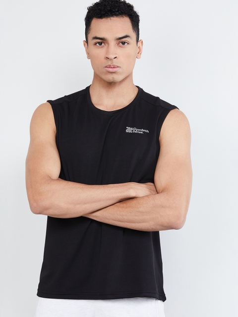 max Men Black Solid Round Neck T-shirt