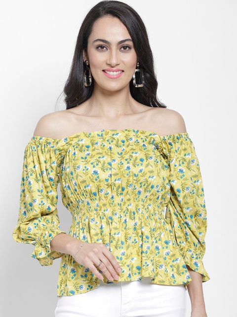

NIXX Women Yellow Printed Bardot Top