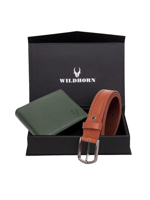 

WildHorn Men Olive-Green & Brown RFID Protected Genuine Leather Accessory Gift Set