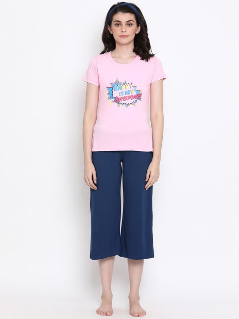 

Clovia Women Blue & Pink Printed Night suit