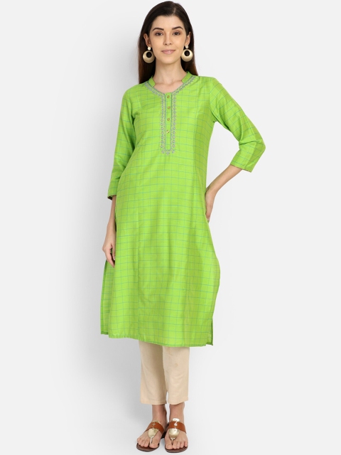 Saffron Threads Women Green Solid Straight Kurta