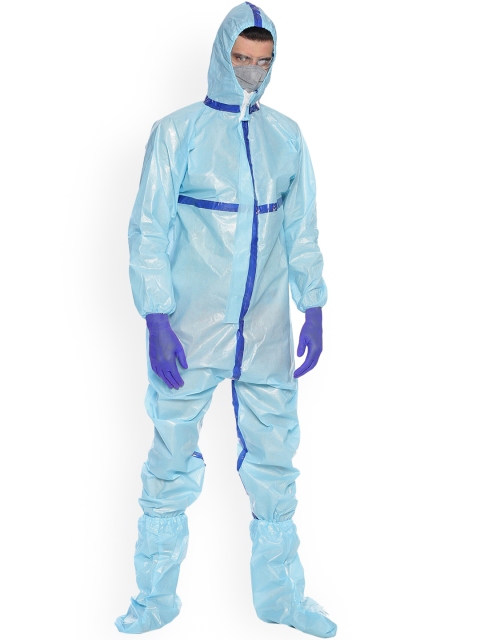 

IVOC Unisex Blue 70 GSM Full Body Laminated Non-Woven Coverall with Hood PPE KIT