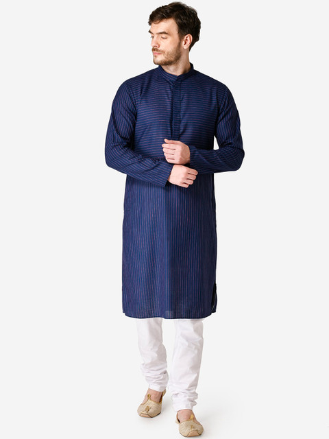 

TABARD Men Navy Blue Striped Straight Kurta