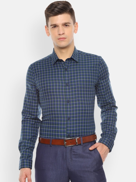 

Louis Philippe Men Blue & Green Slim Fit Checked Formal Shirt