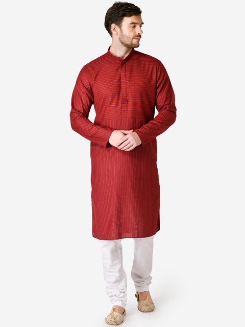

TABARD Men Red Striped Pathani Kurta
