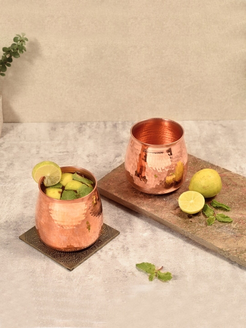 

Unravel India Ayurveda Set of 2 Copper Convex Water or Juice Glasses 450 ml