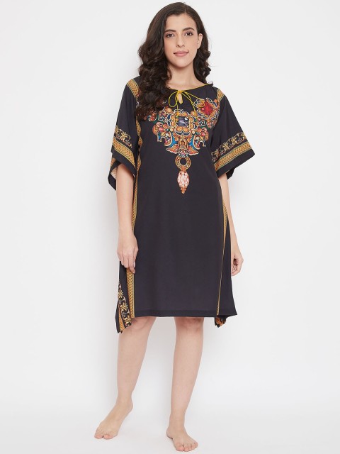 

The Kaftan Company Black Printed Nightdress