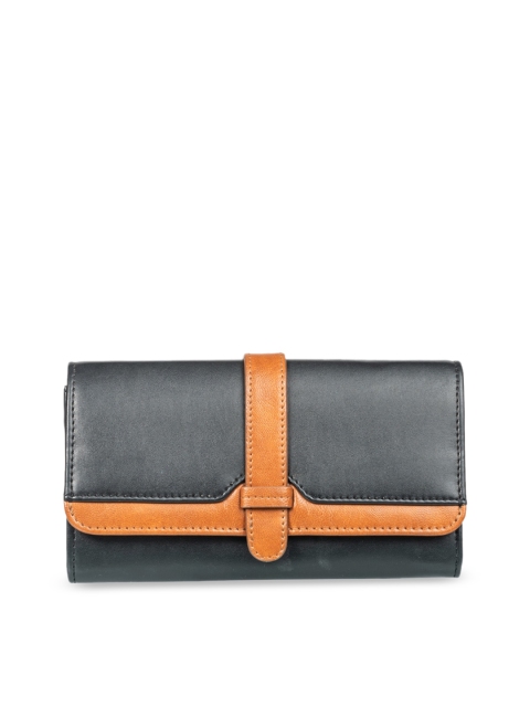 

THE GUSTO Women Black & Tan Brown Colourblocked Two Fold Wallet