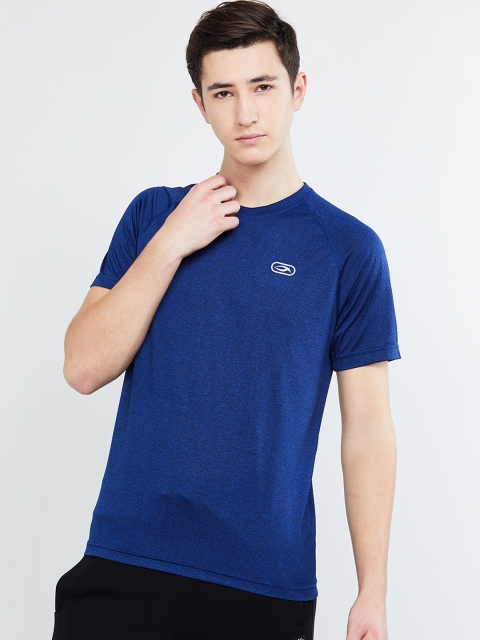 

max Men Blue Self Design Round Neck T-shirt