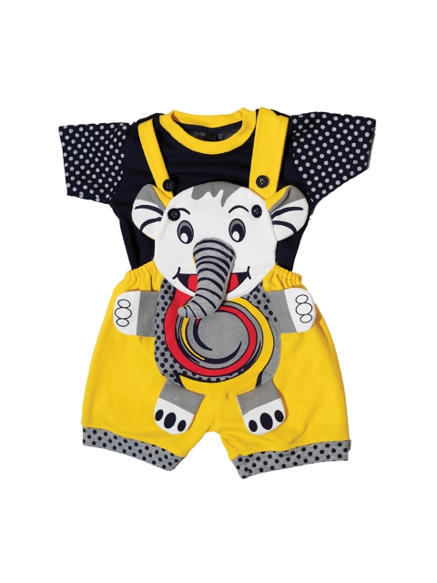 

BORN WEAR Kids Black & Yellow Solid T-shirt with Dungarees
