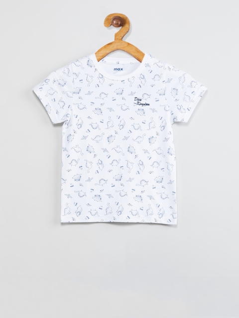 max Boys White Printed Round Neck T-shirt