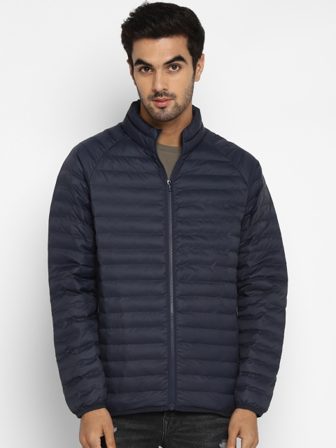 

METTLE Men Navy Blue Solid Padded Jacket