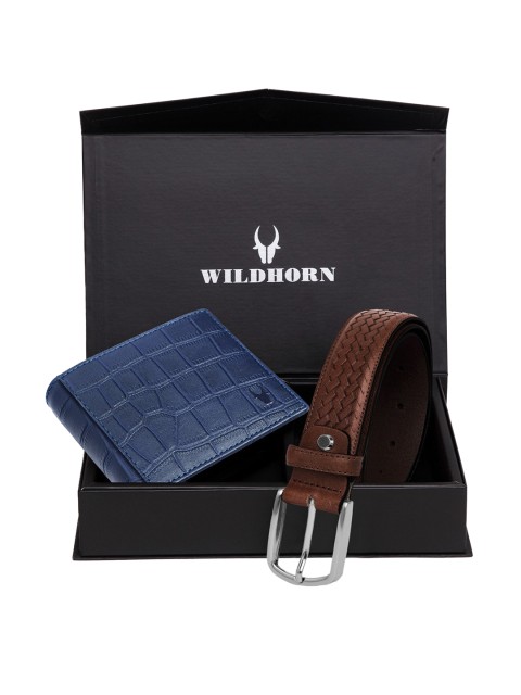 

WildHorn Men Blue & Brown Genuine Leather Accessory Gift Set