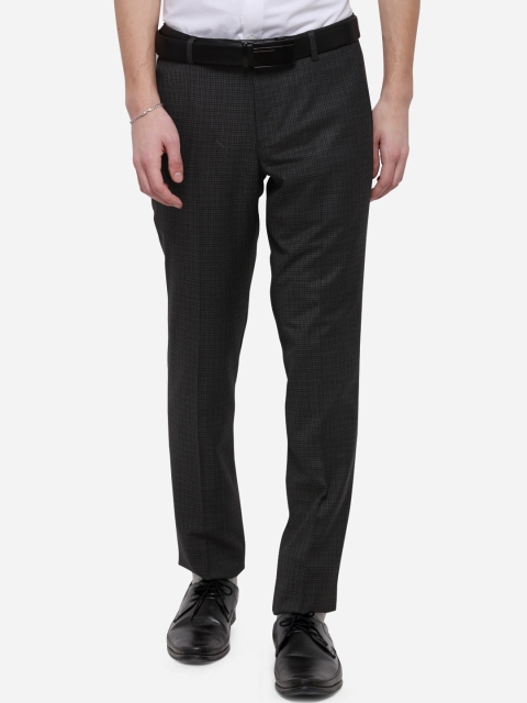 

JADE BLUE Men Charcoal Skinny Fit Self Design Formal Trousers