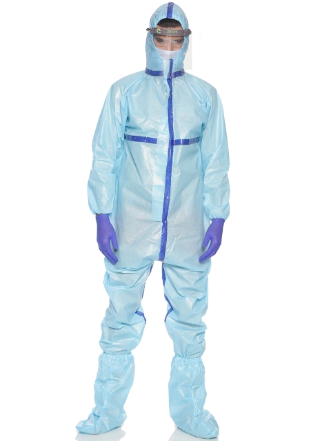 

IVOC Unisex 70 GSM Full Body Laminated Non-Woven Coverall with Hood PPE KIT, Blue