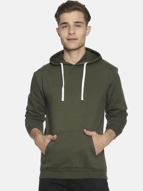 

Instafab Men Olive Green Solid Hooded Sweatshirt