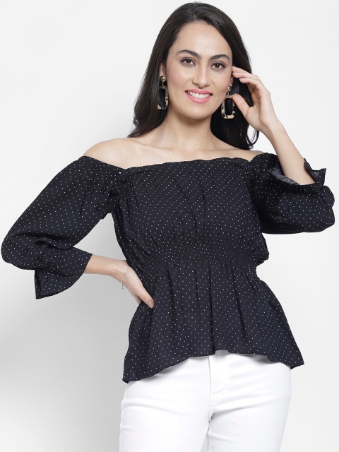 

NIXX Women Black Printed Bardot Top