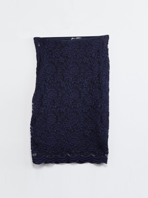 max Girls Blue Self-Design Straight Midi Skirt, Navy blue