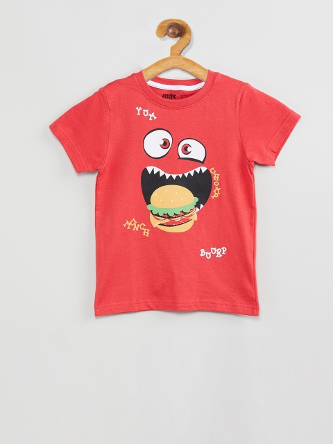 

max Boys Red Printed Round Neck T-shirt