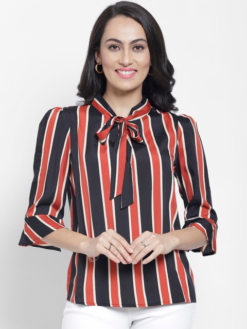 

NIXX Women Rust Brown & Navy Blue Striped Top