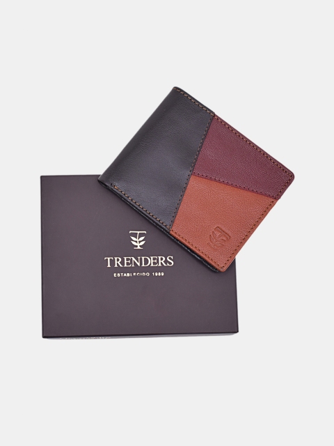 

TRENDERS Men Brown & Black Colourblocked Leather Two Fold Wallet