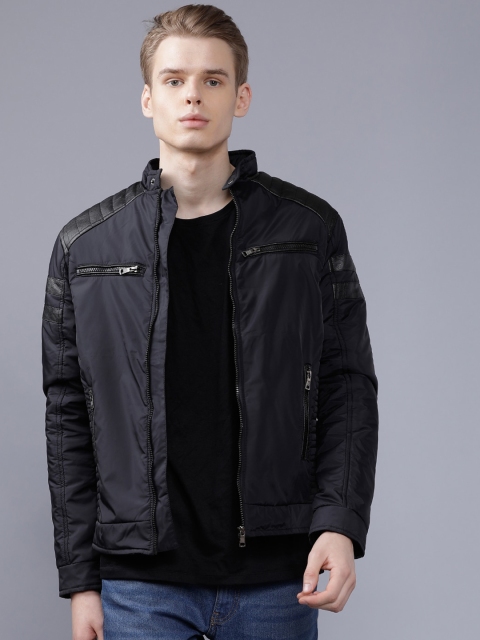 

The Indian Garage Co Men Black Solid Lightweight Biker Jacket